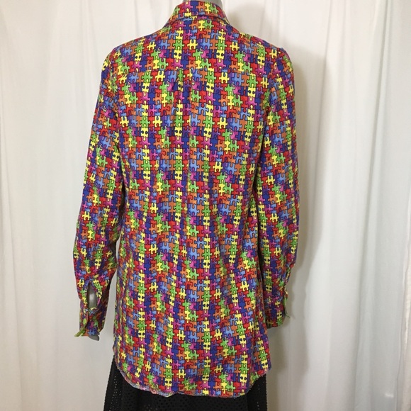 Burning Man EDM Rainbow Puzzle Dress Shirt Men S - Picture 3 of 8